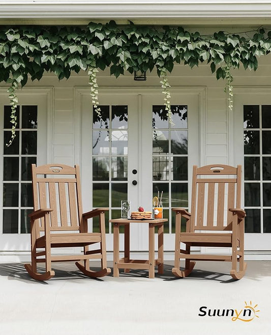 Oversized Outdoor Rocking Chairs Set of 4, High Back Porch Rocker Chair, HDPE All Weather Resistant Rocking Chairs for Patio,380lbs Weight Capacity, Teak