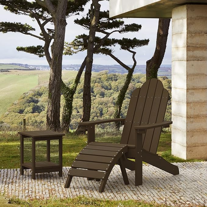 LUE BONA HDPS Adirondack Chairs Set of 2, Fire Pit Outdoor Chair Weather Resistant with Cup Holder, Modern Plastic Chair Plastic for Patio, Deck, Proch, 350LBS, Dark Brown