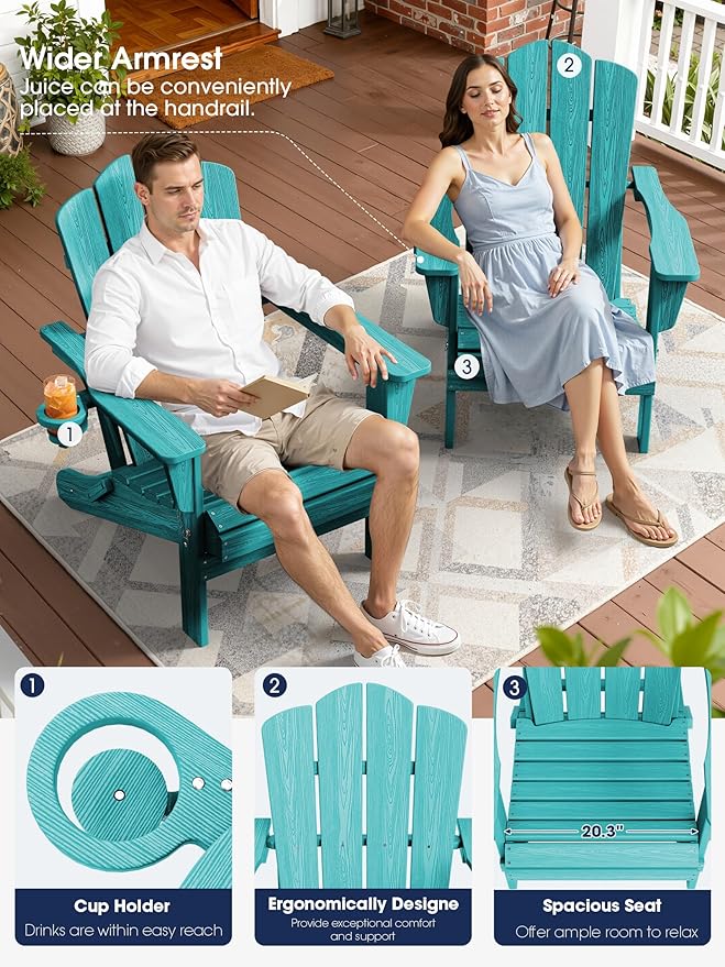 KINGYES Folding Adirondack Chair Set of 4, HDPE All-Weather Patio Chairs with Cup Holder - Photo 3