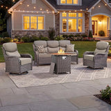 Luxury Patio Furniture Set with 6-inch Thick Cushion, Outdoor Furniture with Fire Pit Table, Swivel Chairs, Sofa - Photo 1