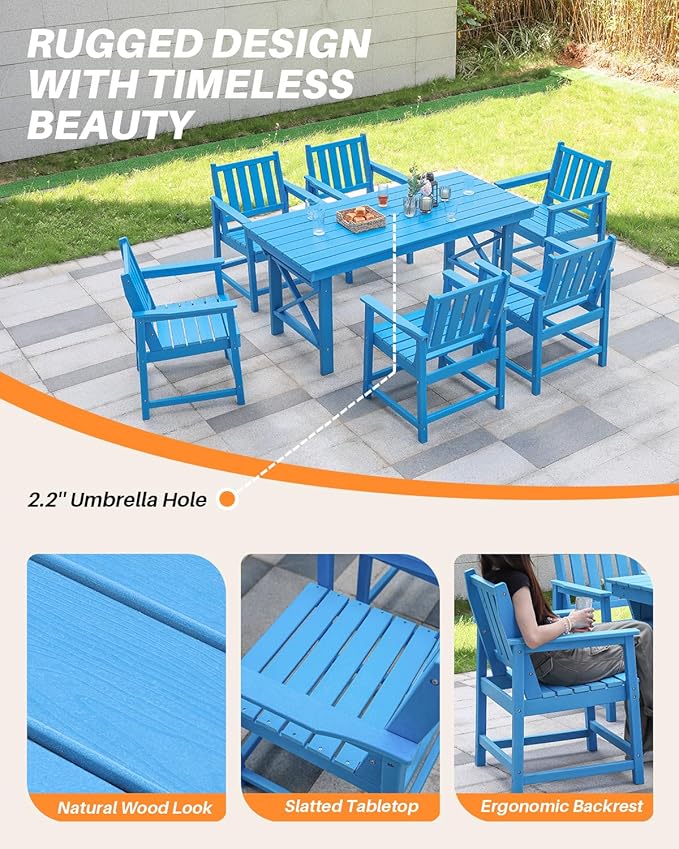 HDPE Patio Dining Set, 5-Piece Outdoor Table and Chairs with Umbrella Hole, Modern Outdoor Dining Set for 4 - Photo 9