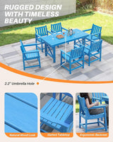 HDPE Patio Dining Set, 5-Piece Outdoor Table and Chairs with Umbrella Hole, Modern Outdoor Dining Set for 4 - Photo 9