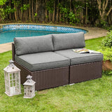 COSIEST 2-Piece Outdoor Furniture Add-on Armless Chairs for Expanding Chocolate Brown Wicker Sectional Sofa Set w Dark - Photo 1