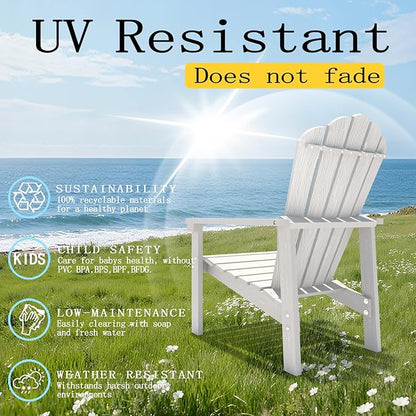Stackable Adirondack Chair, HDPE All-Weather Adirondack Chairs - Durable and Space Saving, Plastic Outdoor Fire Pit Chairs with Cup Holder,White