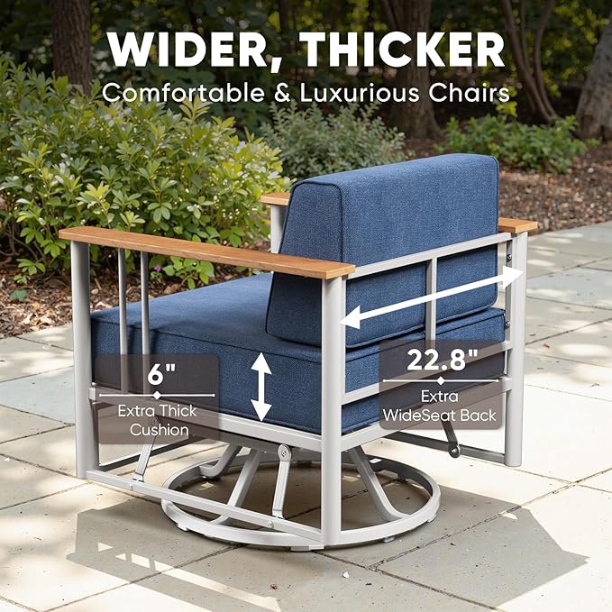 Patio Furniture Set of 7,with 6-inch Thick Cushion Outdoor Furniture Set,Patio Chair Set with Sofa,Wood Grain - Photo 4