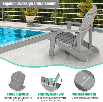 Giantex Outdoor Adirondack Chair - Oversized Patio Chairs w/Hidden Cup Holder, Realistic Wood Grain, 380 LBS Weight Capacity, Weather Resistant Firepit Chairs for Backyard, Garden (1, Light Grey)