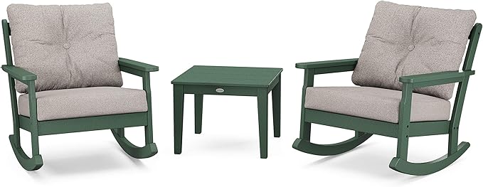 Polywood Vineyard 3-Piece Deep Seating Rocker Set (Green/Weathered Tweed) - Photo 1
