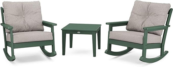 Polywood Vineyard 3-Piece Deep Seating Rocker Set (Green/Weathered Tweed) - Photo 1