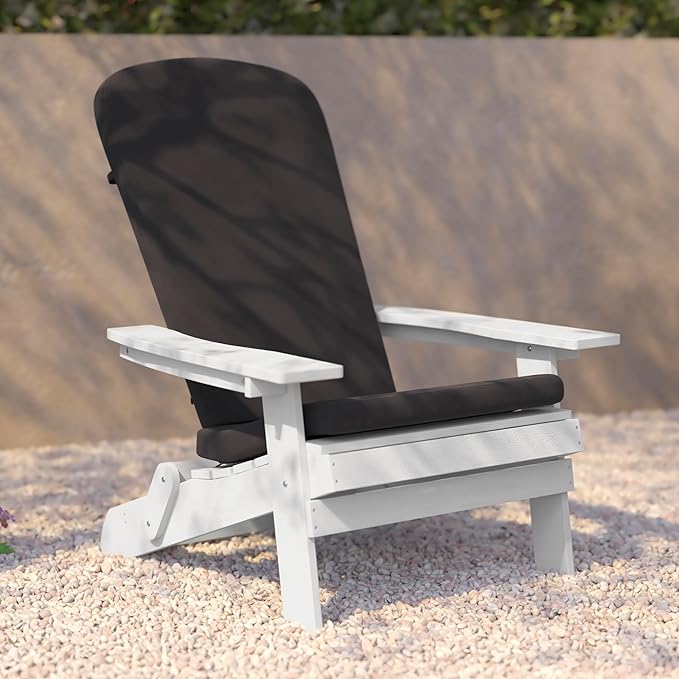 Flash Furniture Charlestown Folding Adirondack Chairs Poly Resin Frame-All-Weather Cushions-Indoor/Outdoor Use, Set of 2, White/Gray