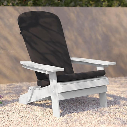 Flash Furniture Charlestown Folding Adirondack Chairs Poly Resin Frame-All-Weather Cushions-Indoor/Outdoor Use, Set of 2, White/Gray