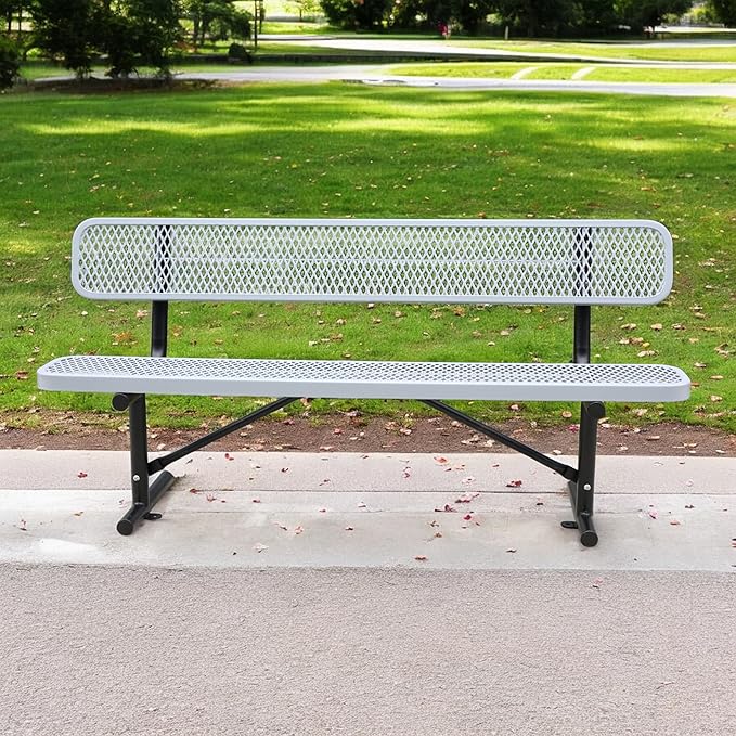 6 Ft Metal Park Bench for Outside, All-Weather Thermoplastic Coating Outdoor Bench with Backrest, Commercial Heavy Duty Benches for Shopping Malls, Stores, Parks, Patios, Decks, Grey