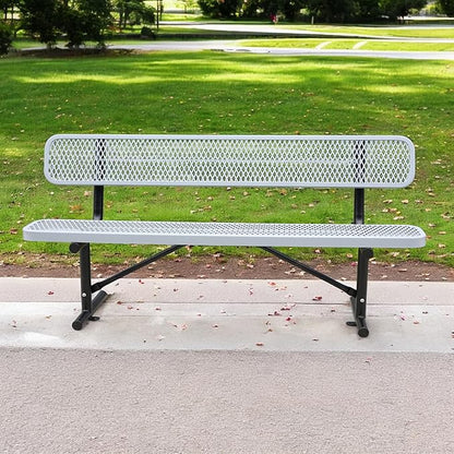 6 Ft Metal Park Bench for Outside, All-Weather Thermoplastic Coating Outdoor Bench with Backrest, Commercial Heavy Duty Benches for Shopping Malls, Stores, Parks, Patios, Decks, Grey