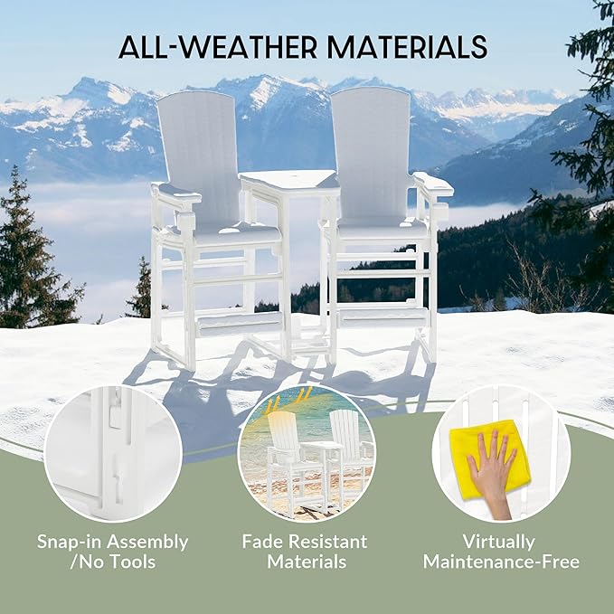 WestinTrends Azura Outdoor Tall Adirondack Chairs with Connecting Table Tray (Set of 2), White