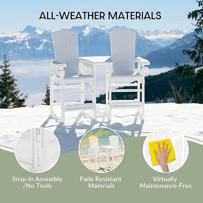 WestinTrends Azura Outdoor Tall Adirondack Chairs with Connecting Table Tray (Set of 2), White