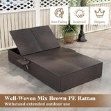 RELAX4LIFE Rattan Outdoor Patio Daybed - Wicker Double Chaise Lounge Chair w/6-Position Backrest, 2 Folding Side Trays - Photo 7