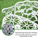 39" Outdoor Bench, Cast Aluminum Metal Garden Bench with Floral Rose Accent & Antique Finish(Brown) - Photo 5