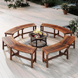 Tangkula Patio Curved Bench Set of 2, Solid Wood Fire Pit Bench for 2-3 People, Outdoor Backless Loveseat for Backyard - Photo 4
