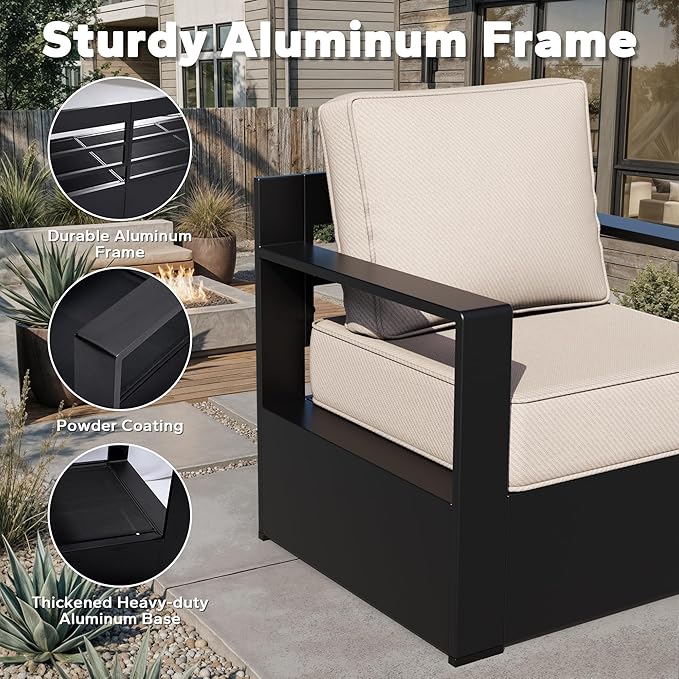 Outdoor Aluminum Furniture Set, 4-Piece Patio Conversation Set, 2 Chairs, 1 Sofa and 1 Table, All-Weather Metal Frame - Photo 3