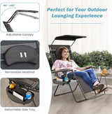 Goplus Zero Gravity Chairs, X-Large Folding Lounge Lawn Chair w/Canopy Shade & Cup Holder - Photo 6