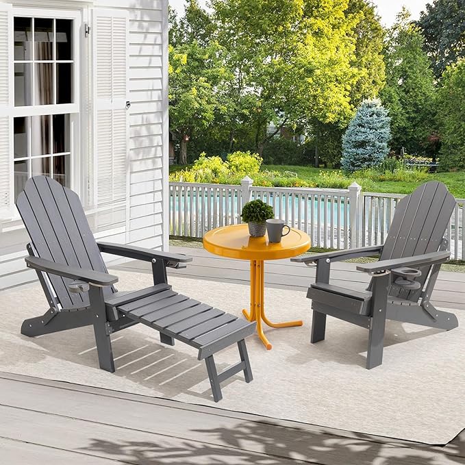 Ergonomic Adjustable Adirondack Chair with Ottoman Set of 2，Folding Adirondack Chair with 2 Cup Holder for - Photo 6