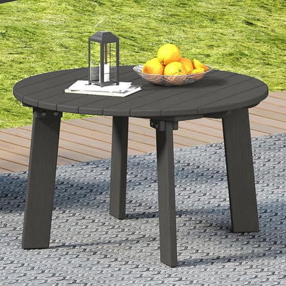 Outdoor Round Coffee Table, Adirondack Patio Coffee Table, Outdoor Large Side Table for Balcony Lawn (Grey)