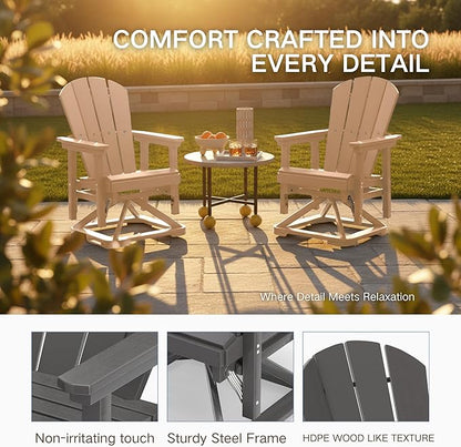 Kingdura Adirondack Swivel Glider Chair, HDPE Patio Glider Rocking Chair for Outdoor, All-Weather Glider Chair for Porch Balcony Lawn Poolside, 450LBS Capacity (Brown)