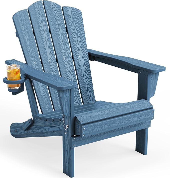 KINGYES Folding Adirondack Chair, HDPE All-Weather Patio Chairs with Cup Holder - Photo 1