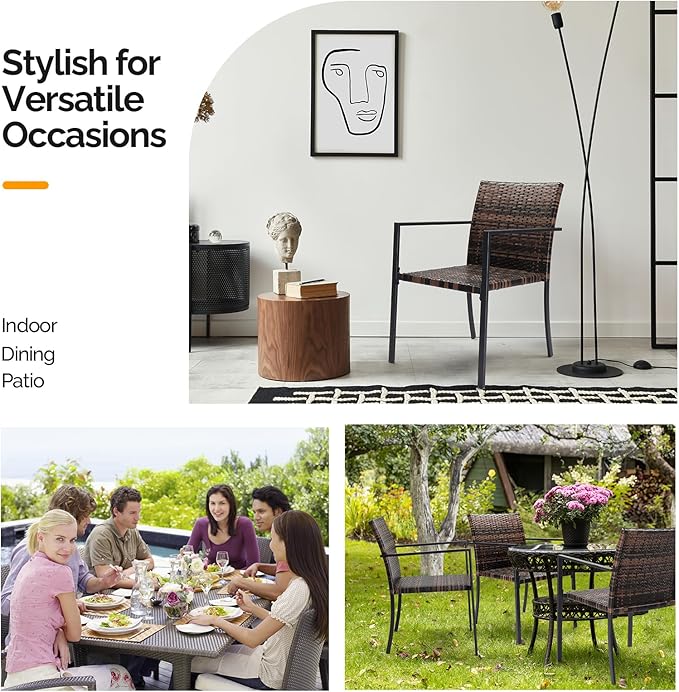 VINGLI Stackable Wicker Chairs Outdoor Dining Chairs Set of 2 - Photo 7