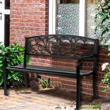 50" Black Garden Bench, Outdoor Benches Patio Farmhouse Seating for Front Porch Backyard Park Outside Furniture Decor - Photo 1