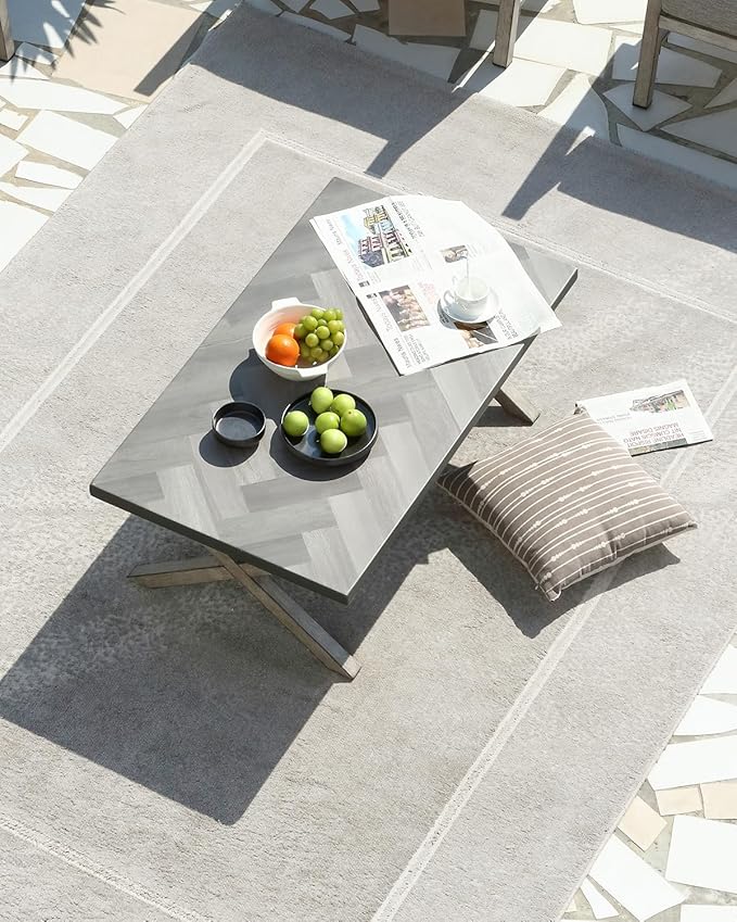 Aluminum Outdoor Coffee Table, All-Weather Rectangle Patio Coffee Table with Resin Tabletop - Photo 8