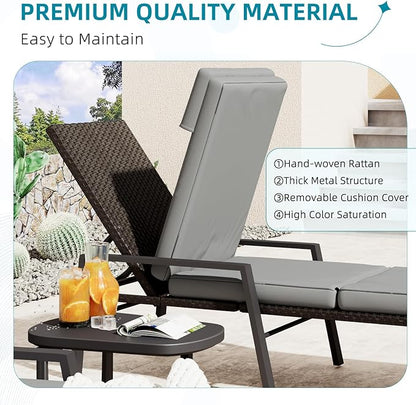 AECOJOY Chaise Lounge Chairs for Outside Set of 2, Adjustable Wicker PE Rattan Patio Pool Recliner Chair with Removable Cushion for Beach, Patio, Poolside, Lawn, Black Rattan&Dark Grey Cuchion