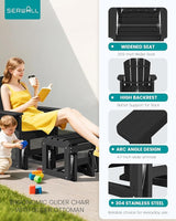 SERWALL Outdoor Glider Chair Set of 4 with Ottoman, HDPE Wood-Like Patio Glider Set All-Weather Porch Glider for Outside - Photo 5