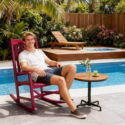 Outvita Outdoor Rocking Chair, Solid Wood High Back Rocker, All Weather Lounge Chair for Porch Patio Fire Pit Garden Backyard Deck Indoor, Red