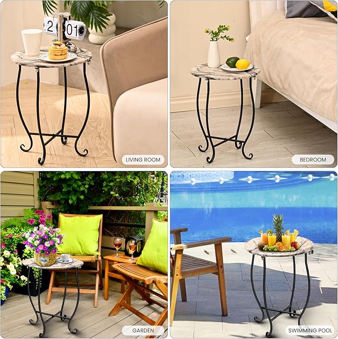 Patio Side Table, Versatile 14" Round Side Table for Balcony Yard Porch Bedside Rocking Chair and Pool Chair - Photo 6