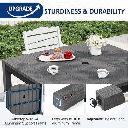 Outdoor Dining Table, Weatherproof 34" Square HIPS Patio Dining Table for 4, with 2" Umbrella Hole, Outdoor Table for Backyard Deck Poolside, Grey