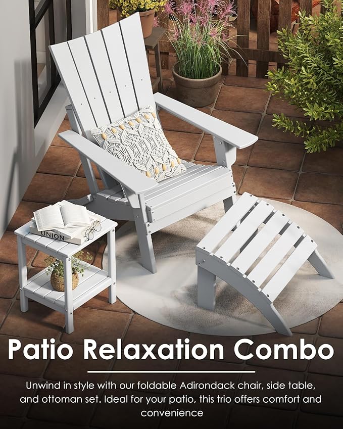 GREENVINES Folding-Adirondack-Chairs-Set-of-6 | HDPE Plastic | Arch Series | Fire Pit Chair | All Weather | for Outdoor Patio Deck Backyard Poolside | White