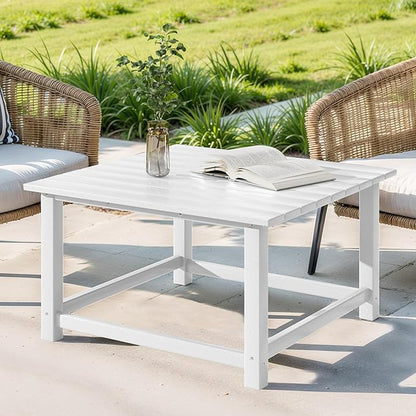 Costaelm Patio Conversation Table, Tatio Accent HDPE Outdoor Weather Resistant, Square Outdoor Porch Balcony Patio Drink Table for Outside, Pool, Backyard, White