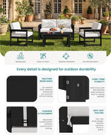 SERWALL Black HDPE Outdoor Loveseat with Khaki Cushions, All Weather Use Outdoor Loveseat Sofa - Photo 2