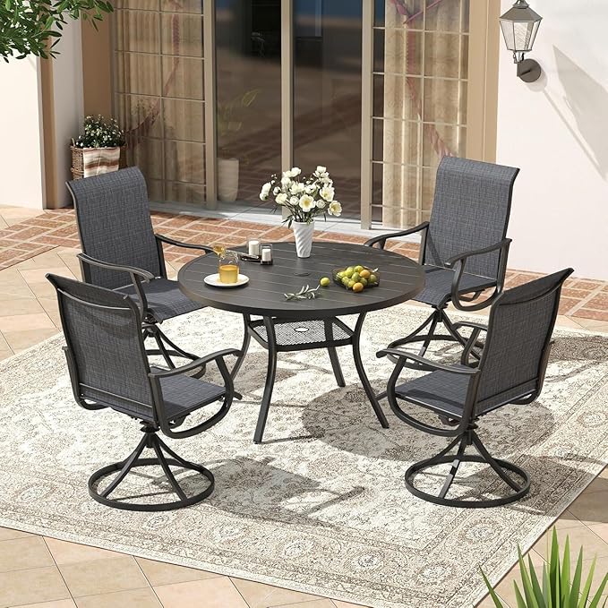 VICLLAX 40.6" Round Metal Outdoor Dining Table for 4, Patio Table with Umbrella Hole and Storage Shelf for Garden, Lawn - Photo 2