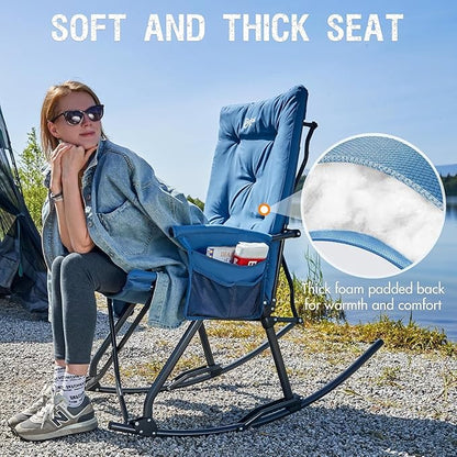 Portal Folding Rocking Camping Chair Outdoor - Thick Padded Rocking Recliner Chair Portable Camping Rocker for Patio Front Porch Backyard Lawn Living Room, Supports 400 LBS