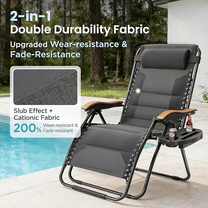 PHI VILLA XXL Oversized Padded Zero Gravity Chair, Foldable Patio Recliner - Photo 7