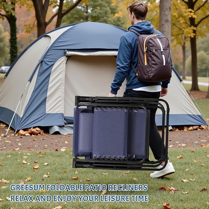 Greesum Zero Gravity Chairs Set of 2 Adjustable Steel Mesh Recliners Beach Deck Lawn Camping Patio Foldable Lounge Chair with Cup Holder Trays and Pillows,Blue