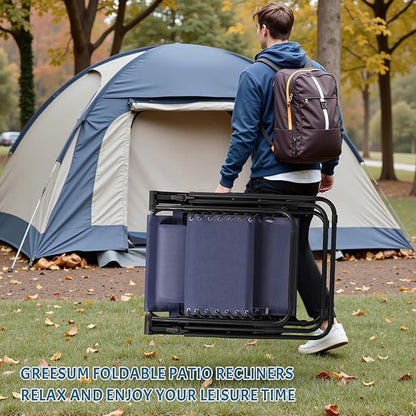 Greesum Zero Gravity Chairs Set of 2 Adjustable Steel Mesh Recliners Beach Deck Lawn Camping Patio Foldable Lounge Chair with Cup Holder Trays and Pillows,Blue