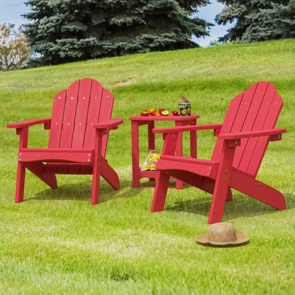LUE BONA Kids Adirondack Chair - Red Poly Lumber Plastic, Weather Resistant Outdoor Patio Lounge Chair for Toddlers, Balcony, Backyard