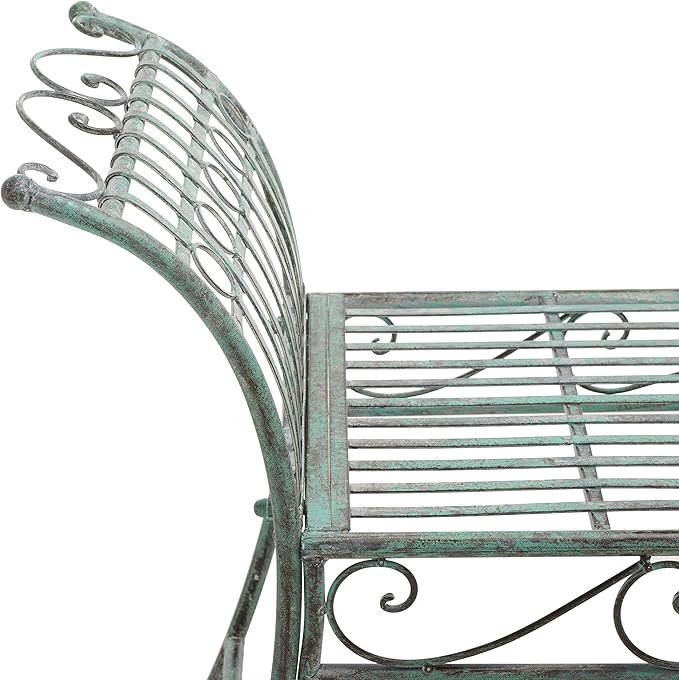 SAFAVIEH Outdoor Collection Hadley Victorian Scroll Antique Dark Green Wrought Iron Bench