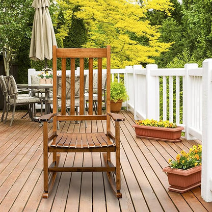 VINGLI Wood Rocking Chairs Relaxing Rocker Real Wood High Back Seat for Deck, Garden, Backyard, Porch, Indoor or Outdoor Use, Oak