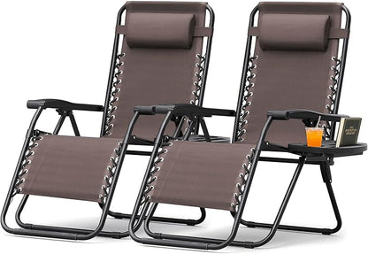 Homall Zero Gravity Patio Folding Lawn Chairs Outdoor Gravity Camp Reclining Lounge Chair with Pillows for Poolside Backyard and Beach Set of 2 (Brown)