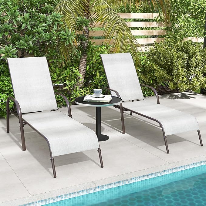 Giantex Set of 2 Patio Lounge Chair, Outdoor Chaise Lounge with 5 Adjustable Backrest, Sturdy Steel Frame - Photo 5