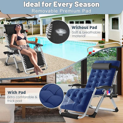Slsy Zero Gravity Chair Oversized XL, Reclining Lounge Chair with Removable Cushion & Tray for Indoor and Outdoor, Patio Recliner Folding Reclining Chair