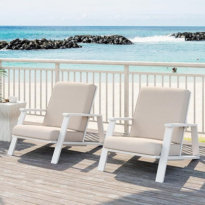 Merax Acacia Wood Outdoor Chaise Lounge Chair Set of 2, Patio Reading Lazy Recliner Sofa Couches Seating with Weather-Resistant Upholstered Cushions for Balcony Outside Pool, Beige+White